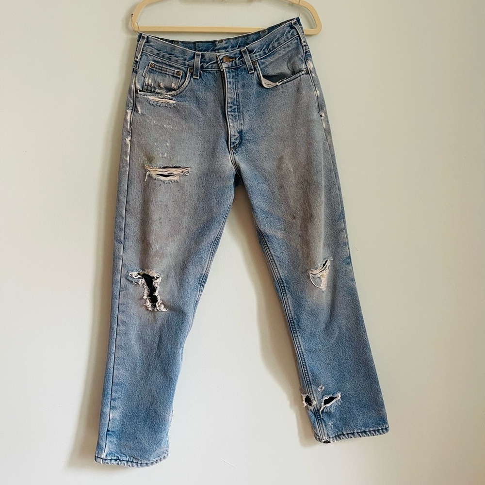 Carhartt 32x32 Distressed Fleece-lined Jeans